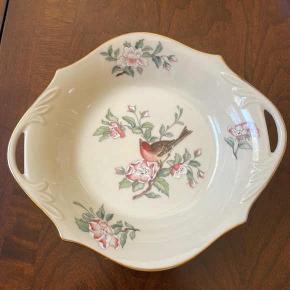 Lenox Serenade Bowl Dish Bird Dogwood Spring Garden Flower Handle Gold Trim - Picture 1 of 9
